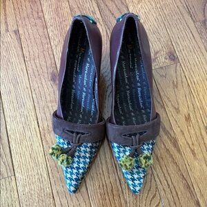 Morenatom Womens Knit Velvet Toe Houndstooth Suede Wedge Size 8